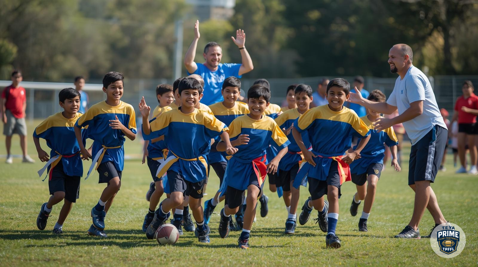Equipo campeón levantando trofeo en evento de flag football, Tultepec, Estado de México.